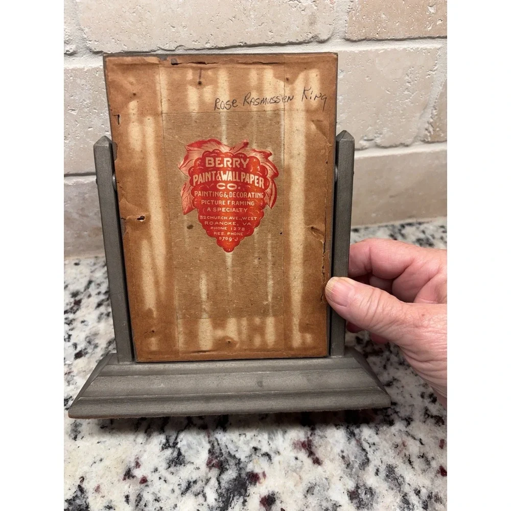 Antique 1920's Art Deco Swivel Picture Frame Gray Wood Berry Paint Co Flawless